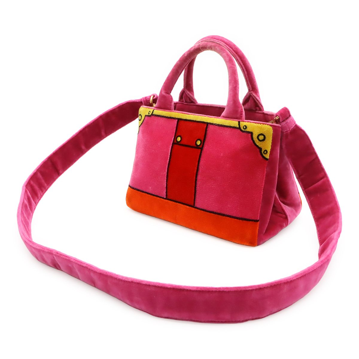 Prada Caietrompe L'oeil Mini Canapa 2-Way Shoulder Bag Velvet Pink Multicolor — view 2