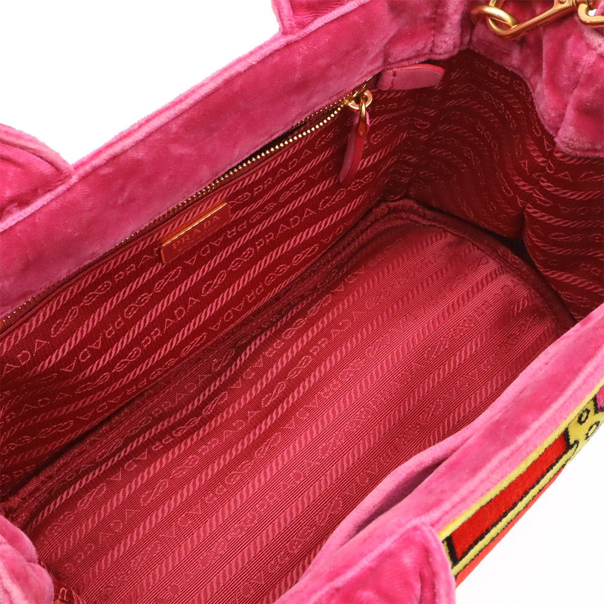 Prada Caietrompe L'oeil Mini Canapa 2-Way Shoulder Bag Velvet Pink Multicolor — view 5