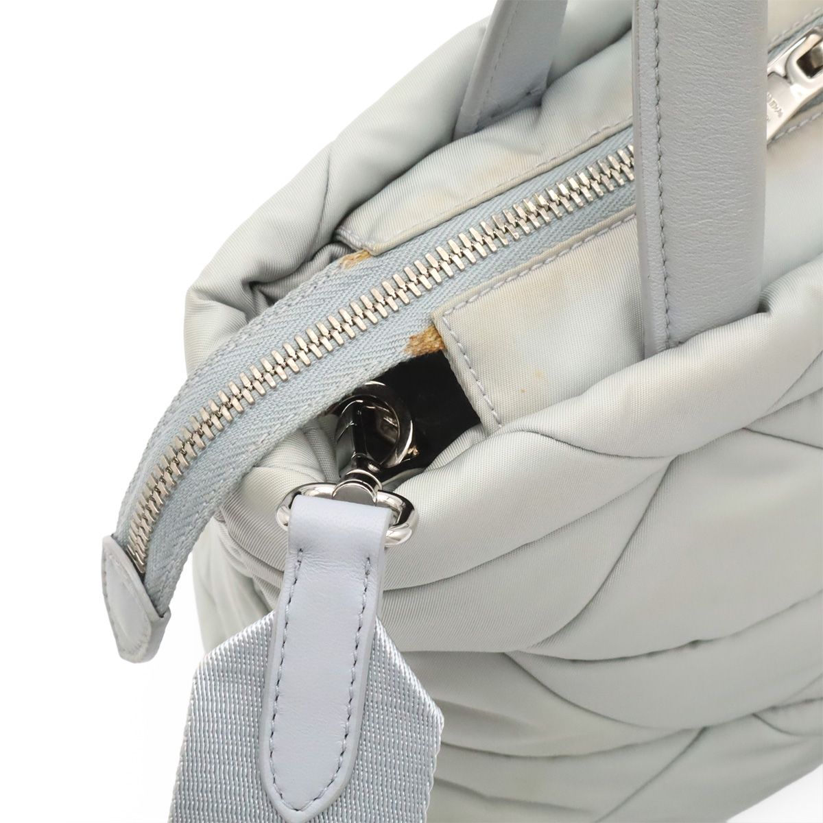 Prada Small Padded Tote 2-Way Shoulder Bag Nylon Opaline Blue Silver Pouch — view 7