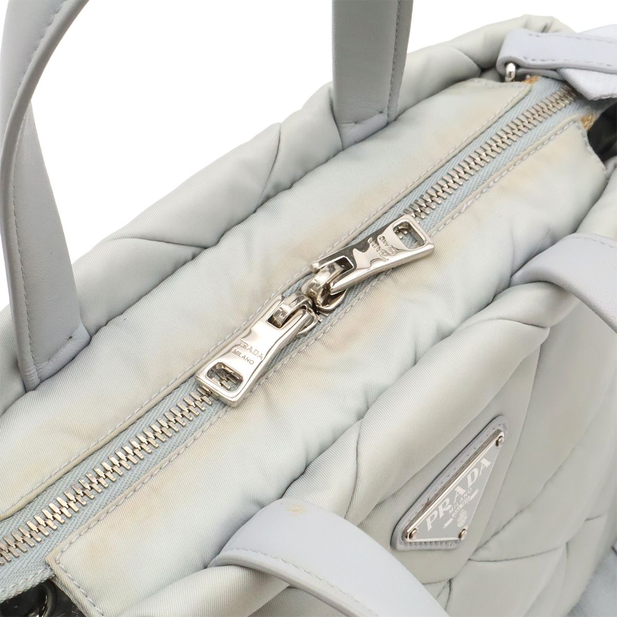 Prada Small Padded Tote 2-Way Shoulder Bag Nylon Opaline Blue Silver Pouch — view 5