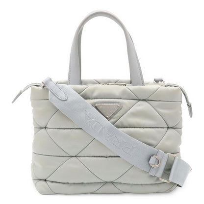Prada Small Padded Tote 2-Way Shoulder Bag Nylon Opaline Blue Silver Pouch