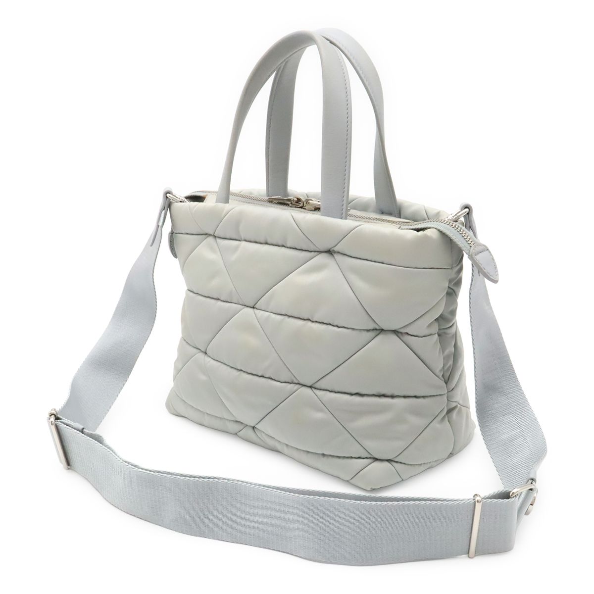 Prada Small Padded Tote 2-Way Shoulder Bag Nylon Opaline Blue Silver Pouch — view 2