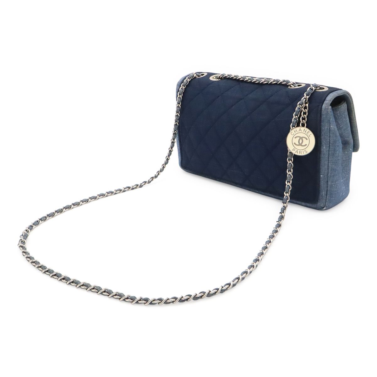 Chanel Medallion Quilted CC Logo Chain Shoulder Bag 2-Way Denim Blue Silver — view 2