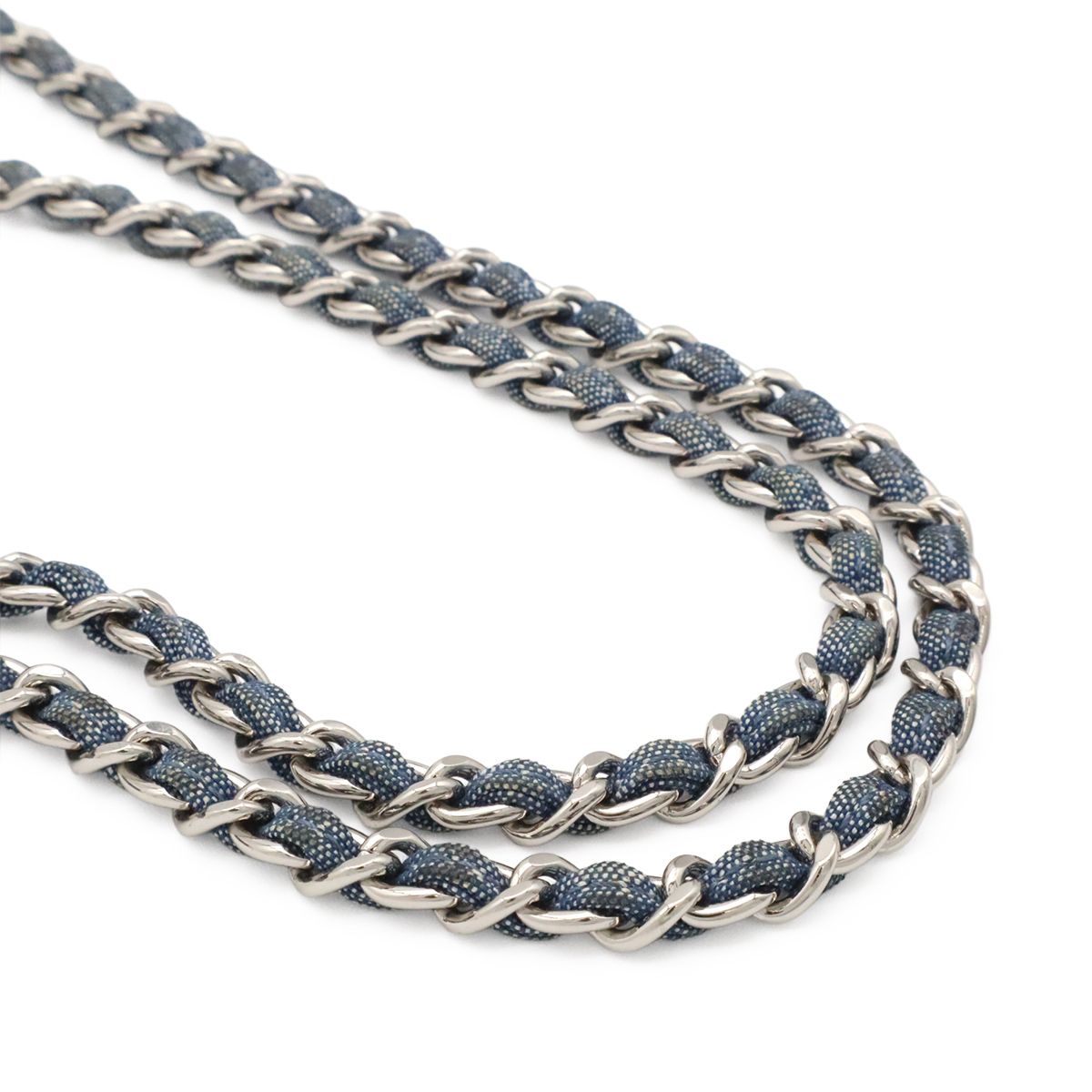Chanel Medallion Quilted CC Logo Chain Shoulder Bag 2-Way Denim Blue Silver — view 5