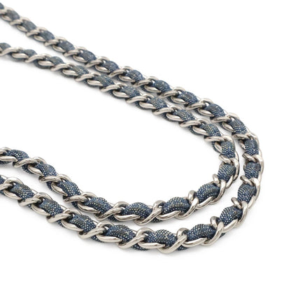Chanel Medallion Quilted CC Logo Chain Shoulder Bag 2-Way Denim Blue Silver — view 5