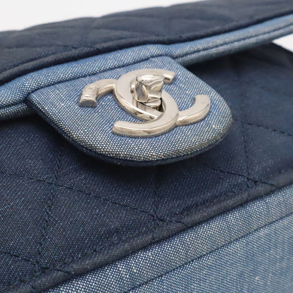 Chanel Medallion Quilted CC Logo Chain Shoulder Bag 2-Way Denim Blue Silver — view 8