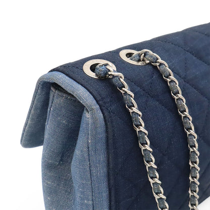 Chanel Medallion Quilted CC Logo Chain Shoulder Bag 2-Way Denim Blue Silver — view 4