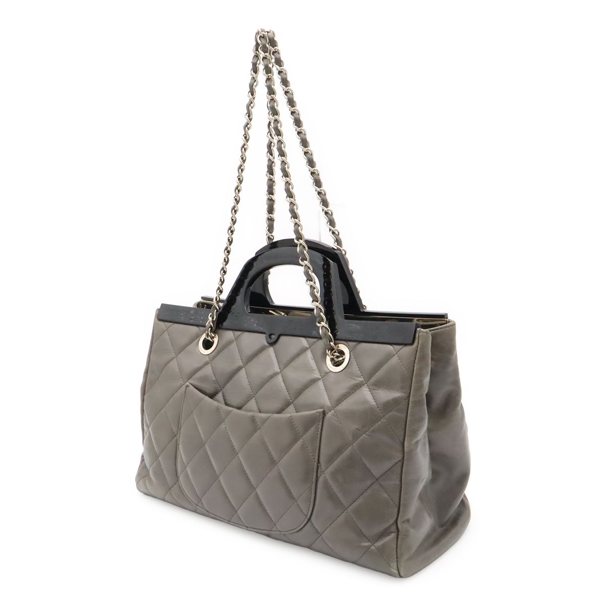Chanel Quilted CC Delivery 2-Way Chain Shoulder Bag Calfskin Gray Black Silver — view 2