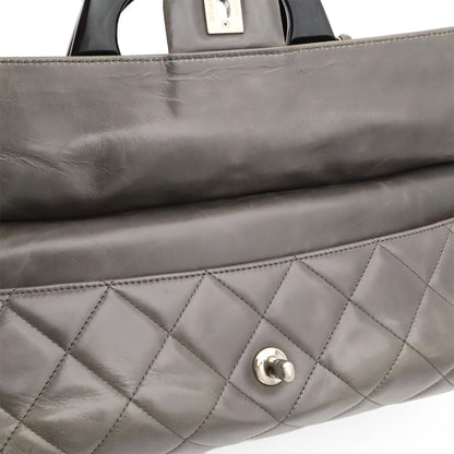 Chanel Quilted CC Delivery 2-Way Chain Shoulder Bag Calfskin Gray Black Silver — view 7