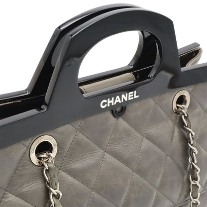 Chanel Quilted CC Delivery 2-Way Chain Shoulder Bag Calfskin Gray Black Silver — view 4