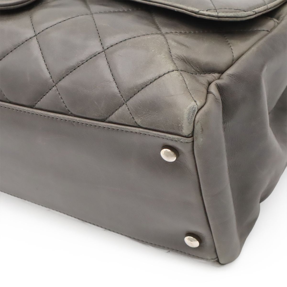 Chanel Quilted CC Delivery 2-Way Chain Shoulder Bag Calfskin Gray Black Silver — view 3
