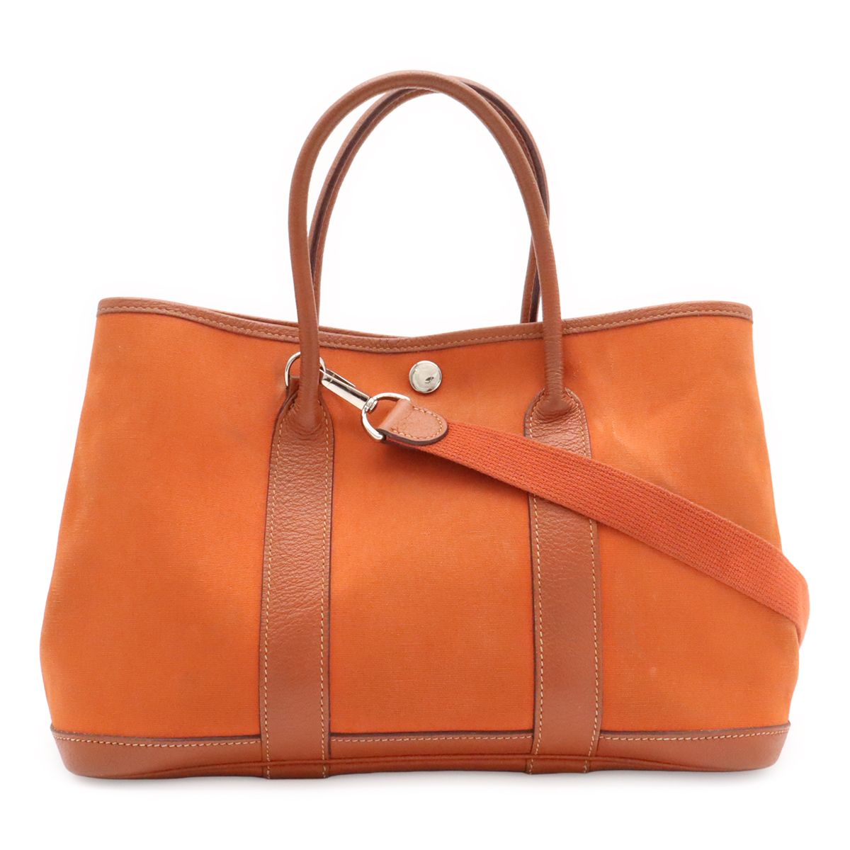 Hermes Garden Party TPM Tote 2-Way Shoulder Bag Toile Officier Buffalo Orange