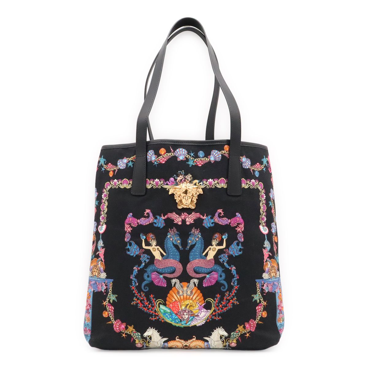 Versace Coral Theater la Medusa Tote Bag Canvas Black Multicolor Pop Up Limited