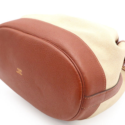 Hermes Market GM Shoulder Bag Drawstring Toile Ash Leather Beige Brown Gold — view 3