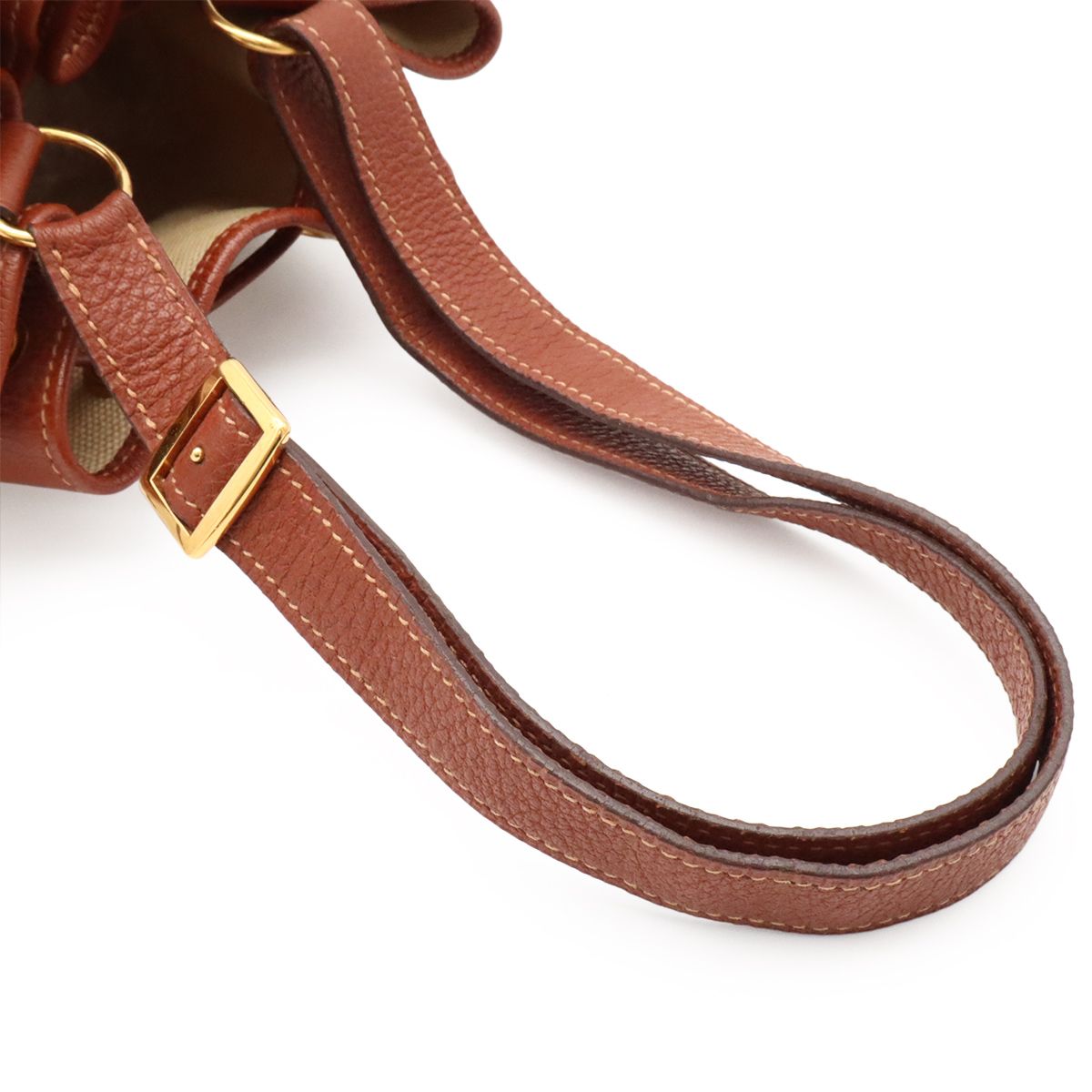 Hermes Market GM Shoulder Bag Drawstring Toile Ash Leather Beige Brown Gold — view 4