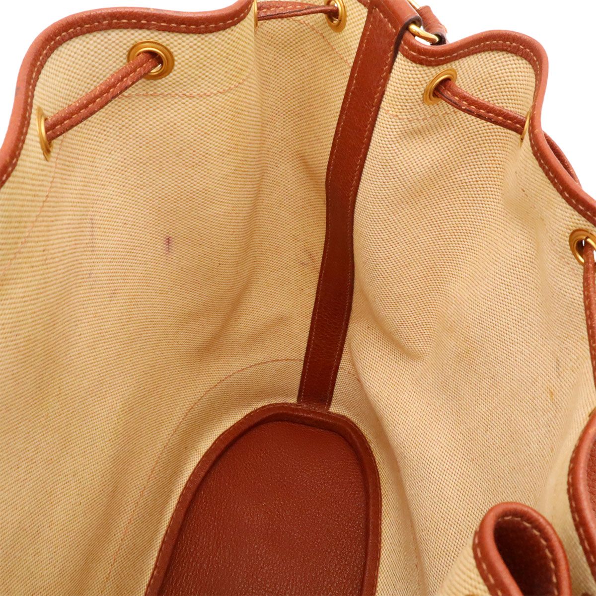 Hermes Market GM Shoulder Bag Drawstring Toile Ash Leather Beige Brown Gold — view 8