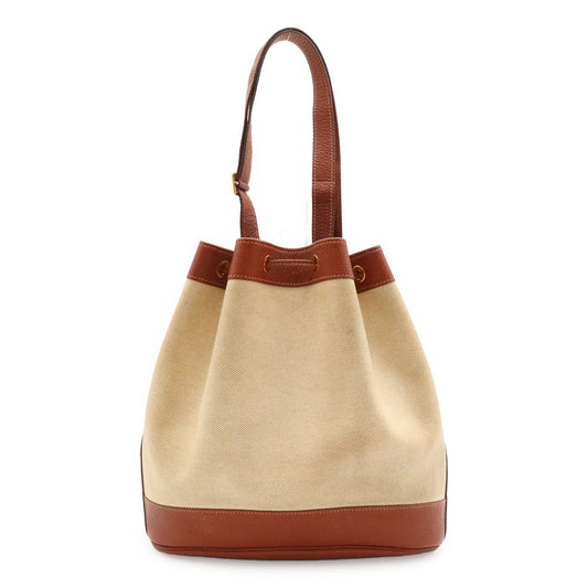 Hermes Market GM Shoulder Bag Drawstring Toile Ash Leather Beige Brown Gold