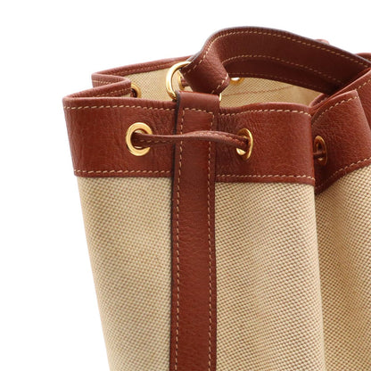Hermes Market GM Shoulder Bag Drawstring Toile Ash Leather Beige Brown Gold — view 7