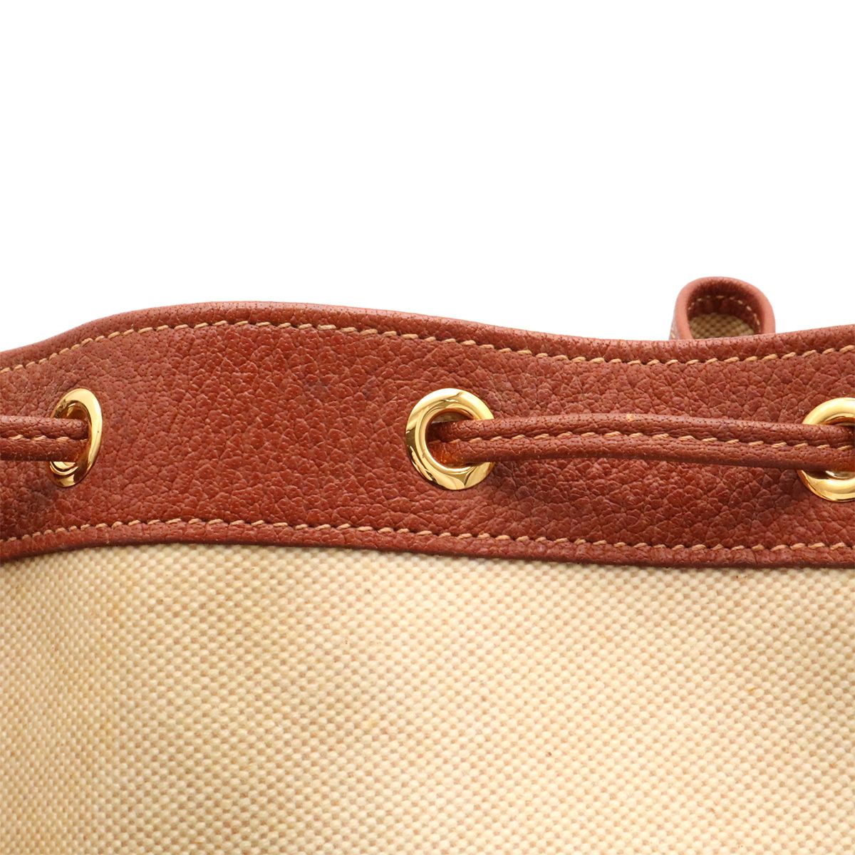 Hermes Market GM Shoulder Bag Drawstring Toile Ash Leather Beige Brown Gold — view 5