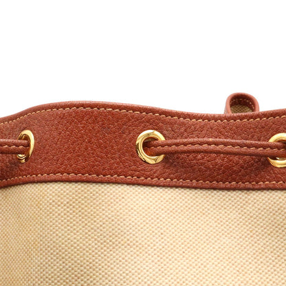 Hermes Market GM Shoulder Bag Drawstring Toile Ash Leather Beige Brown Gold — view 5