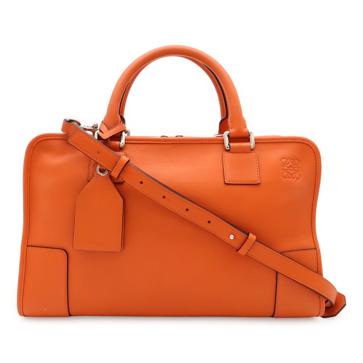 Loewe Amazona 36 Anagram Mini Boston Bag 2-Way Leather Orange Silver