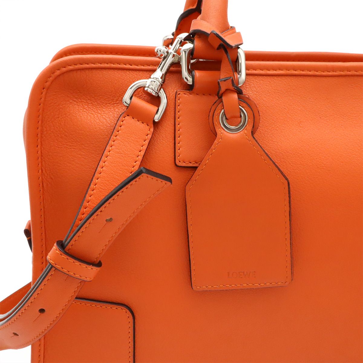 Loewe Amazona 36 Anagram Mini Boston Bag 2-Way Leather Orange Silver — view 8