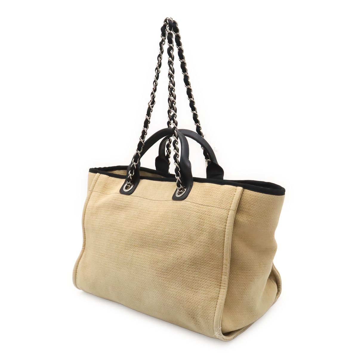 Chanel Deauville Line Large Shopping Tote Bag Chain Shoulder 2-Way Canvas Beige — view 2