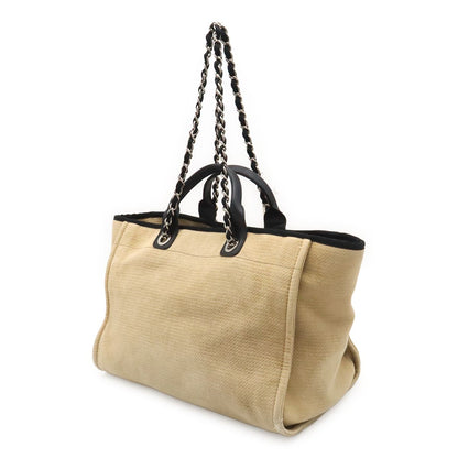 Chanel Deauville Line Large Shopping Tote Bag Chain Shoulder 2-Way Canvas Beige — view 2