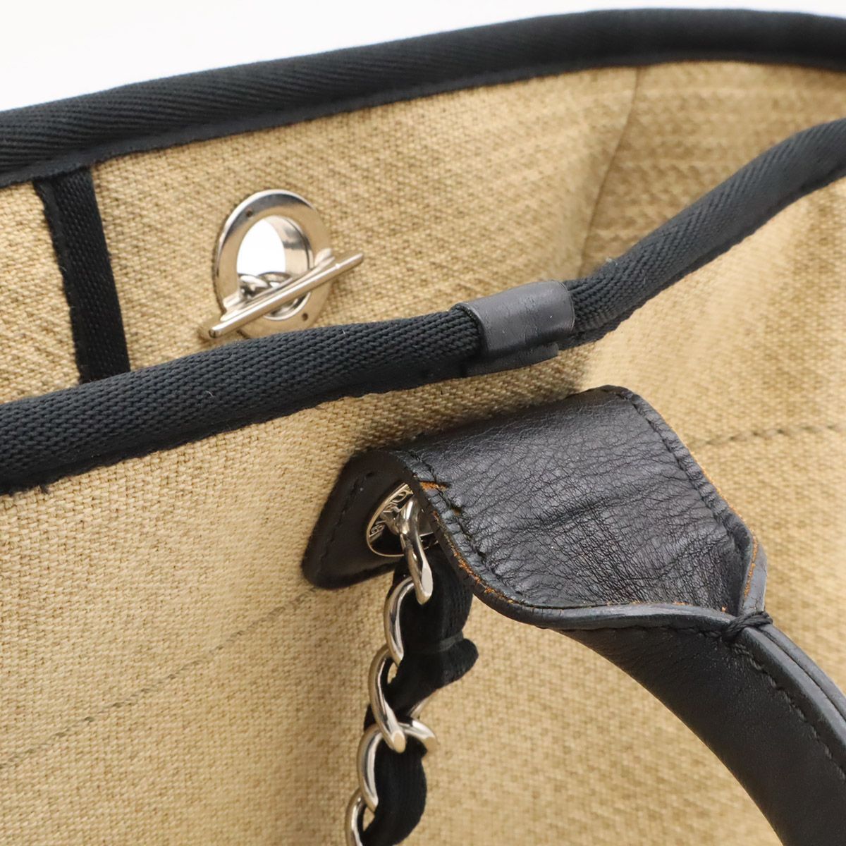 Chanel Deauville Line Large Shopping Tote Bag Chain Shoulder 2-Way Canvas Beige — view 7