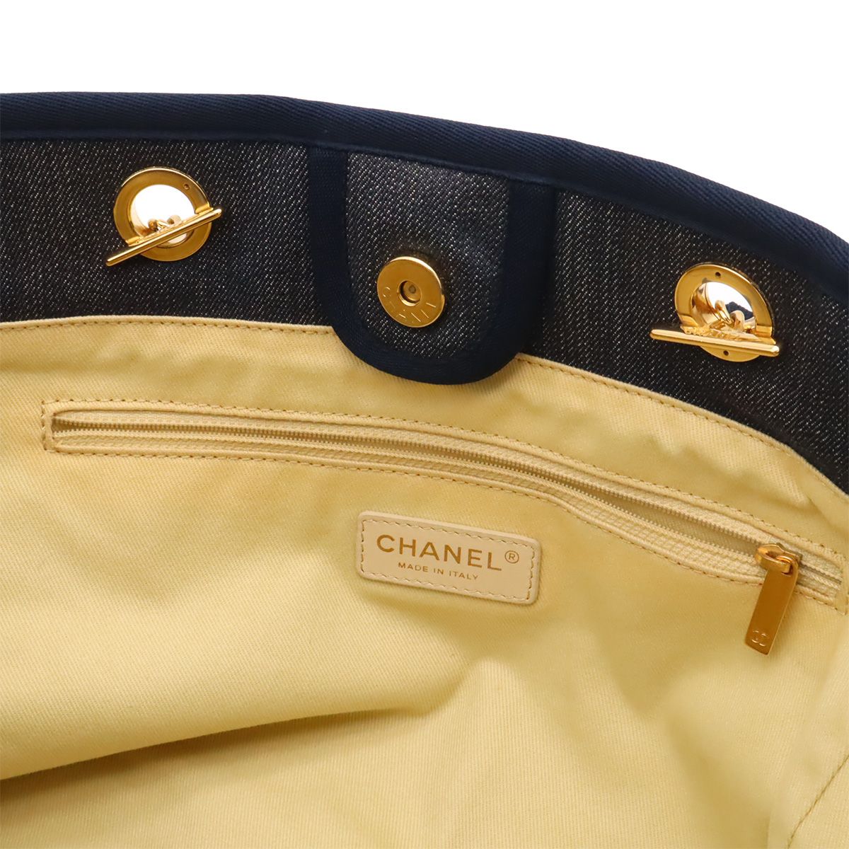 Chanel Deauville Line Tote MM Shoulder Bag Chain Denim Navy Gold — view 7