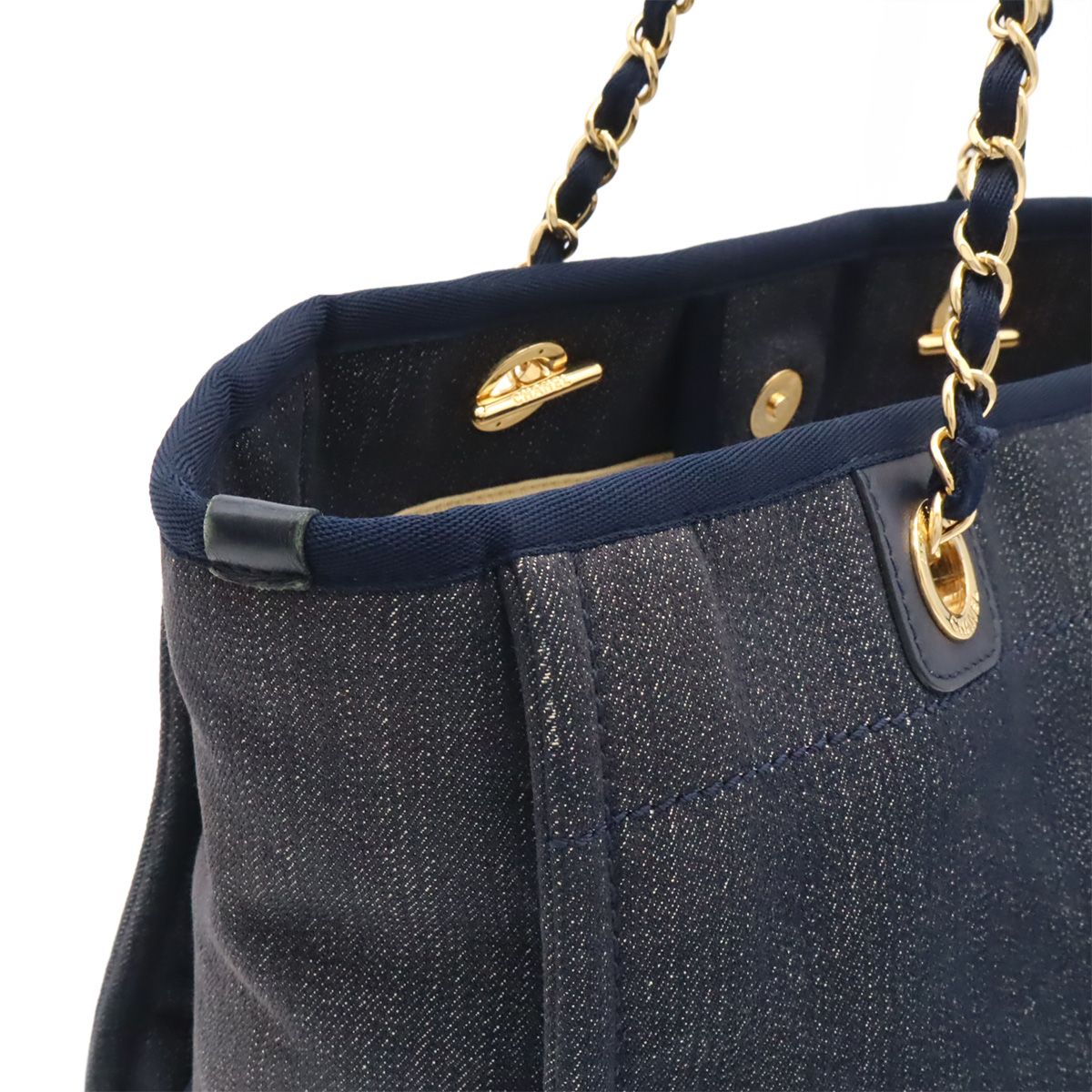 Chanel Deauville Line Tote MM Shoulder Bag Chain Denim Navy Gold — view 5