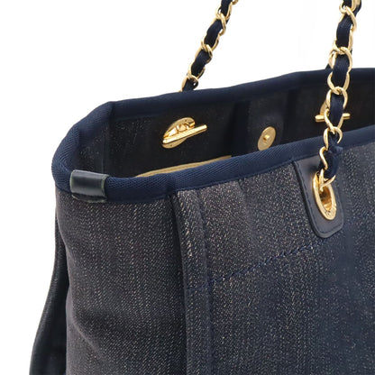 Chanel Deauville Line Tote MM Shoulder Bag Chain Denim Navy Gold — view 5