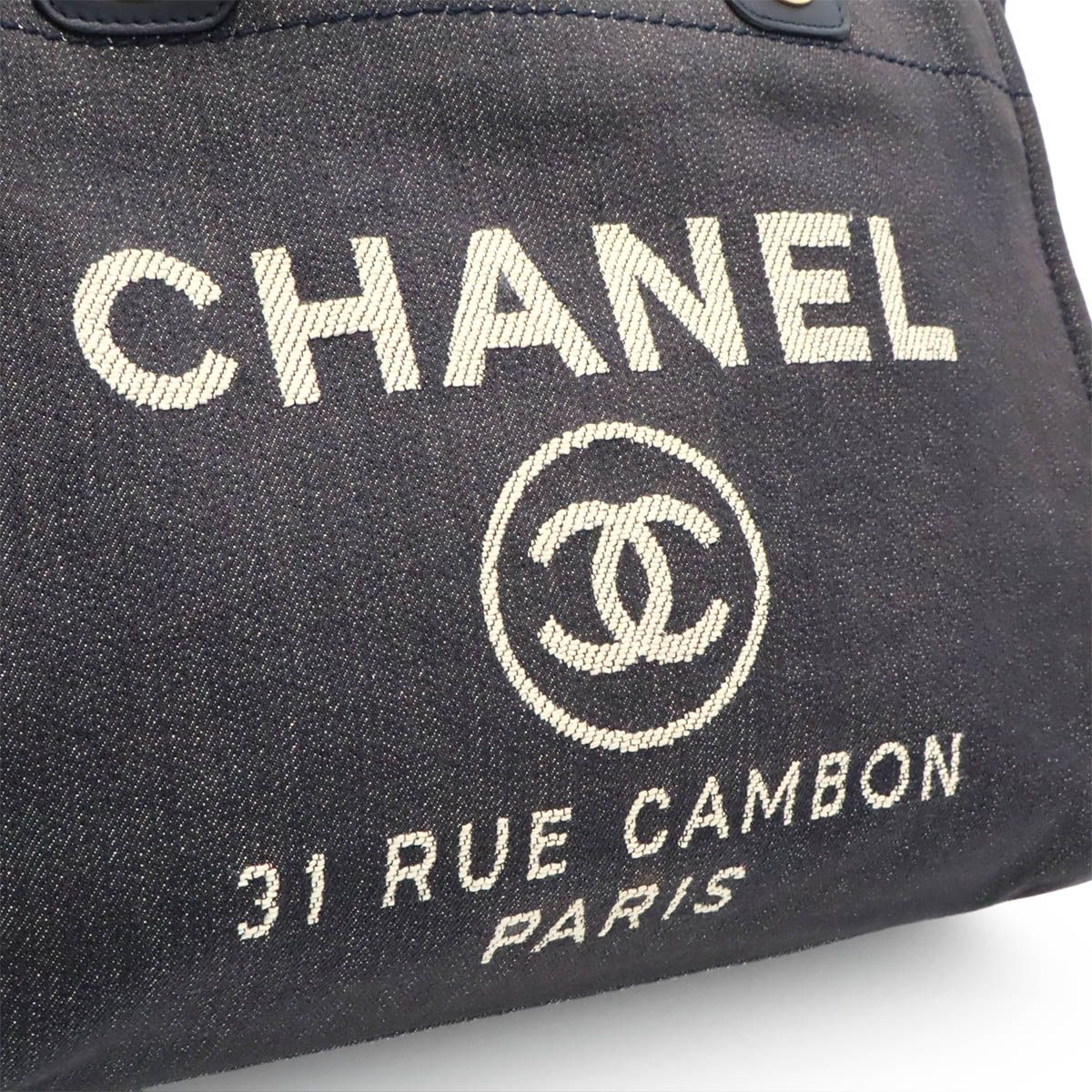 Chanel Deauville Line Tote MM Shoulder Bag Chain Denim Navy Gold — view 8