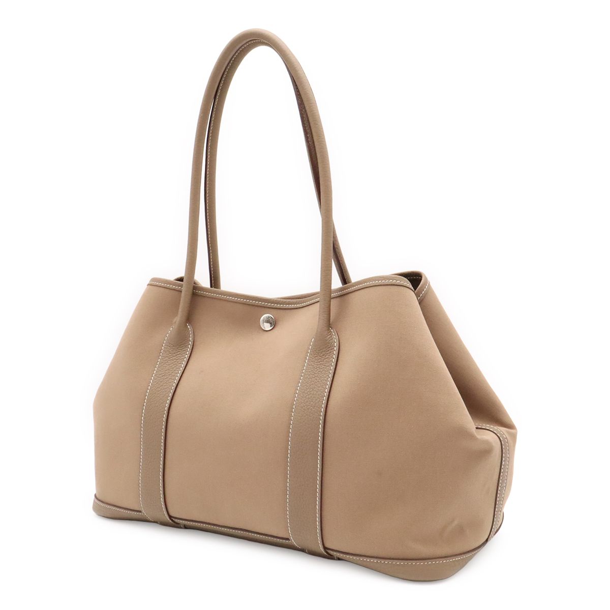 Hermes Garden Shoulder Tote Bag Toile Officier Leather Etoupe — view 2