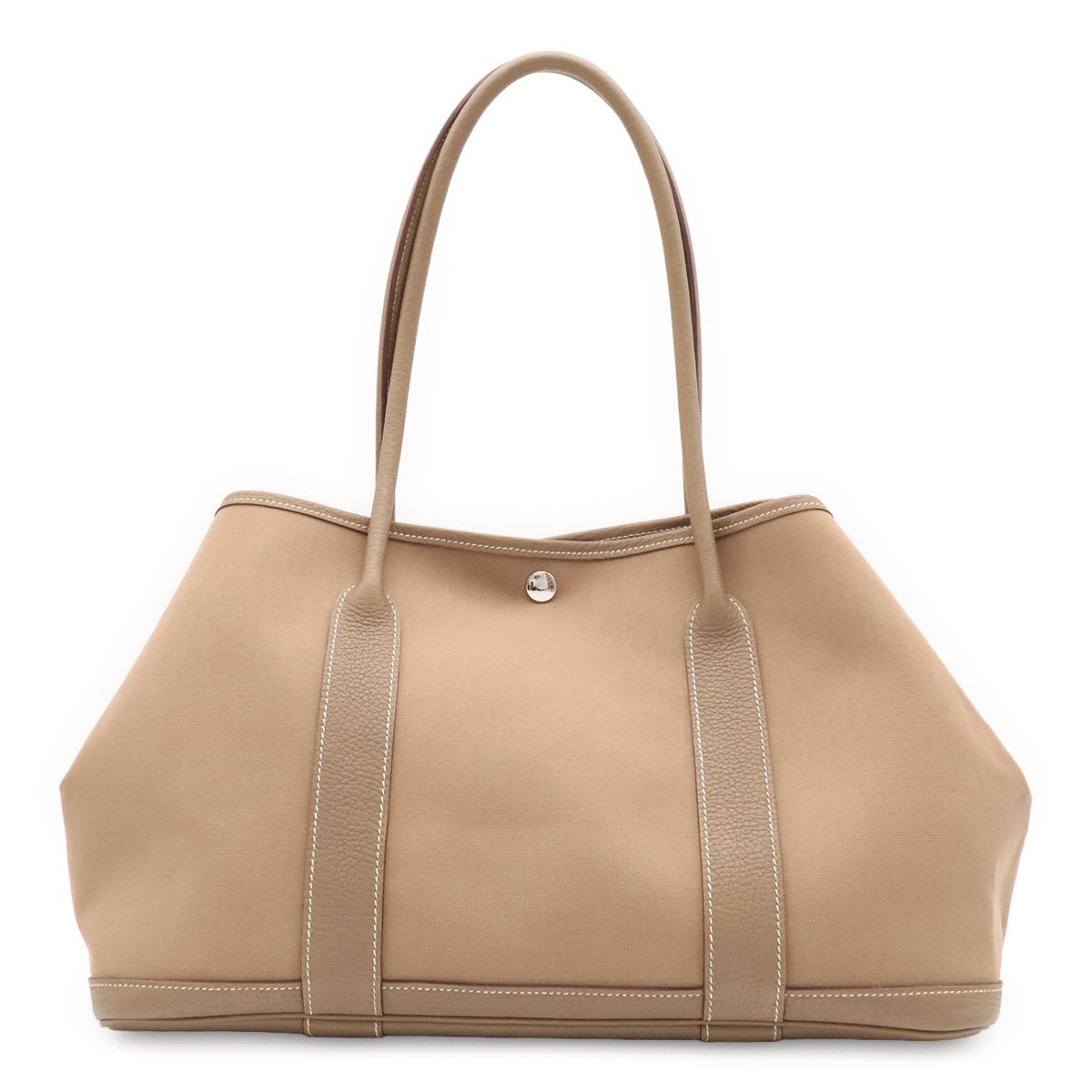 Hermes Garden Shoulder Tote Bag Toile Officier Leather Etoupe