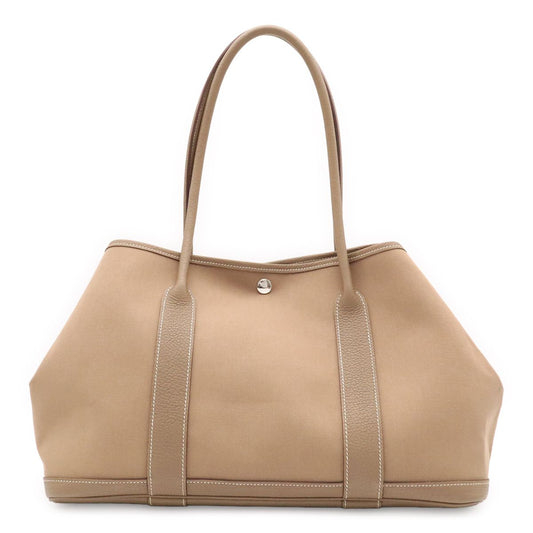 Hermes Garden Shoulder Tote Bag Toile Officier Leather Etoupe