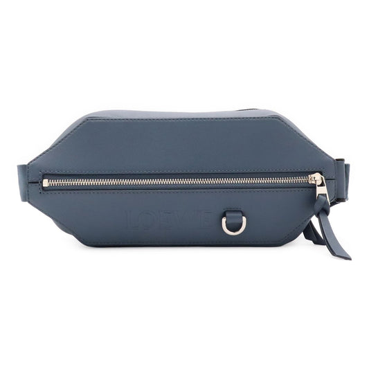 Loewe Convertible Sling Cross Belt Bag Leather Indigo Dye Blue Gray Silver