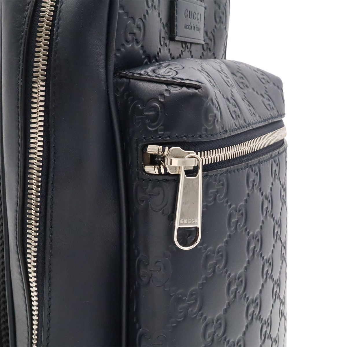Gucci Guccissima Cross Belt Bag Crossbody Leather Navy Blue Silver — view 6