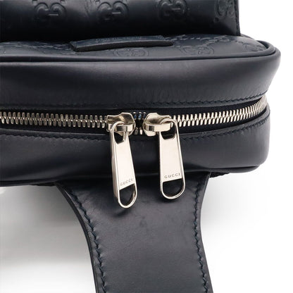 Gucci Guccissima Cross Belt Bag Crossbody Leather Navy Blue Silver — view 4