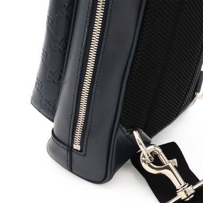 Gucci Guccissima Cross Belt Bag Crossbody Leather Navy Blue Silver — view 5