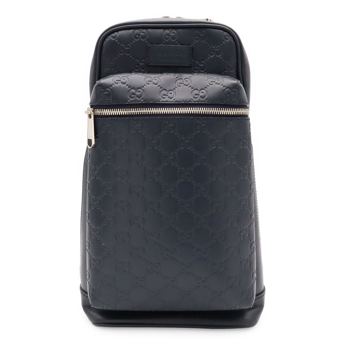Gucci Guccissima Cross Belt Bag Crossbody Leather Navy Blue Silver