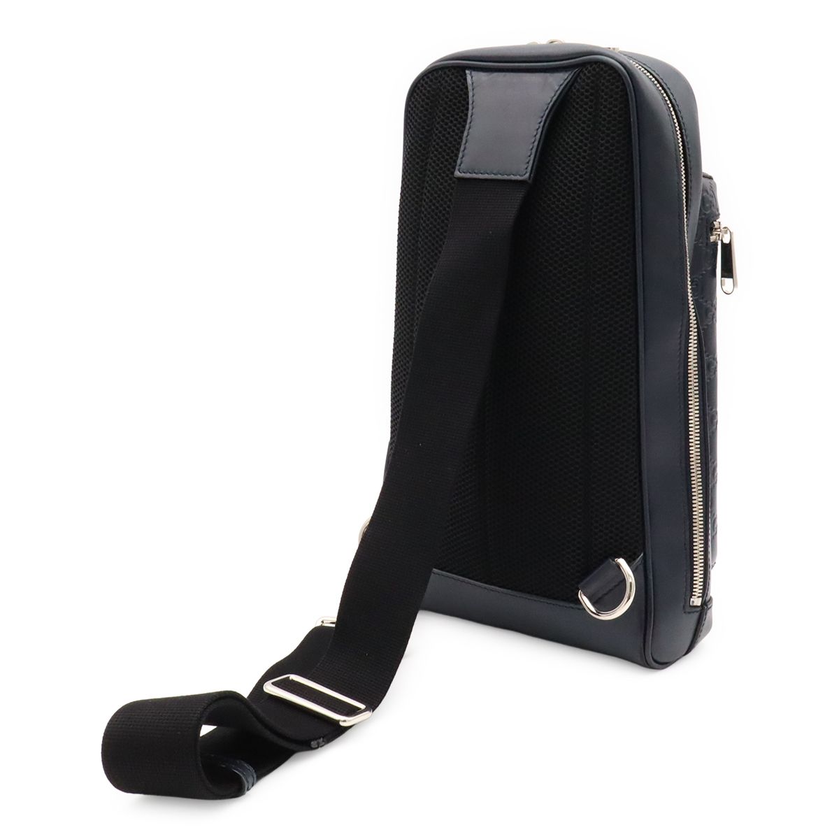 Gucci Guccissima Cross Belt Bag Crossbody Leather Navy Blue Silver — view 2