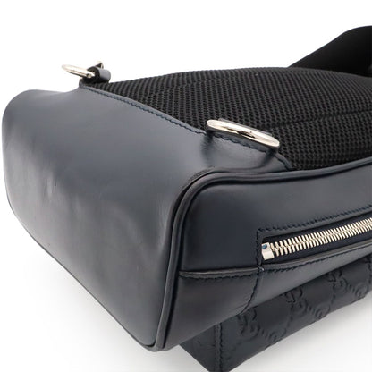 Gucci Guccissima Cross Belt Bag Crossbody Leather Navy Blue Silver — view 3