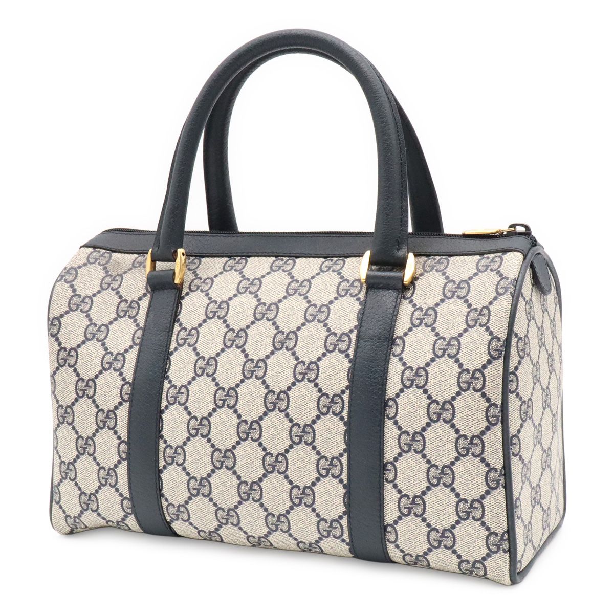 Gucci Vintage GG Plus Sherry Line Mini Boston Bag Leather Beige Navy 116.02.006 — view 2
