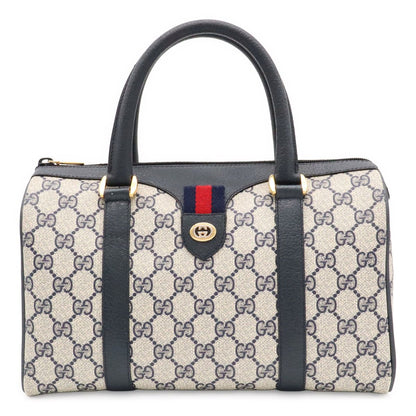 Gucci Vintage GG Plus Sherry Line Mini Boston Bag Leather Beige Navy 116.02.006