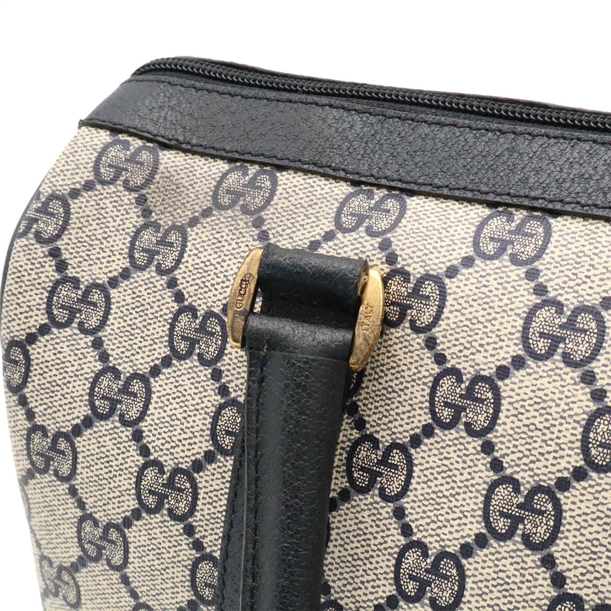 Gucci Vintage GG Plus Sherry Line Mini Boston Bag Leather Beige Navy 116.02.006 — view 6