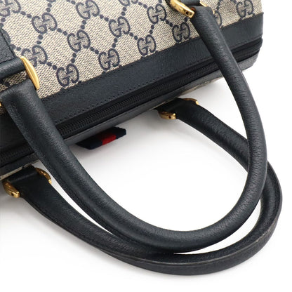 Gucci Vintage GG Plus Sherry Line Mini Boston Bag Leather Beige Navy 116.02.006 — view 4