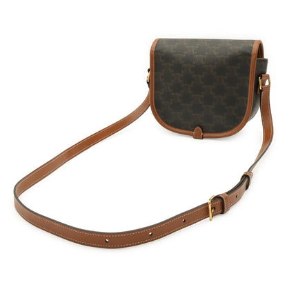 Celine Triomphe Folco Shoulder Bag Pochette Crossbody Canvas Leather Tan Dark — view 2