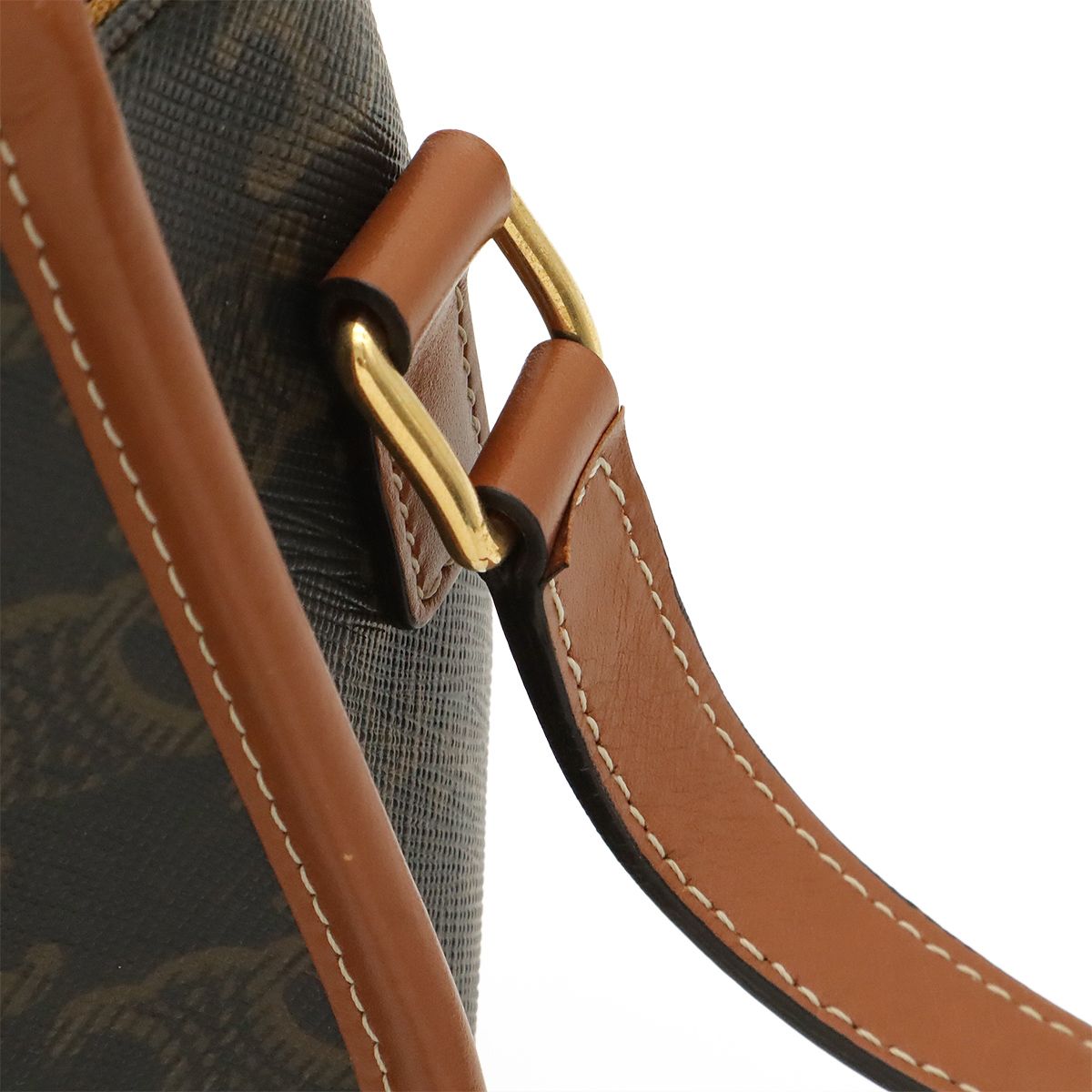 Celine Triomphe Folco Shoulder Bag Pochette Crossbody Canvas Leather Tan Dark — view 5