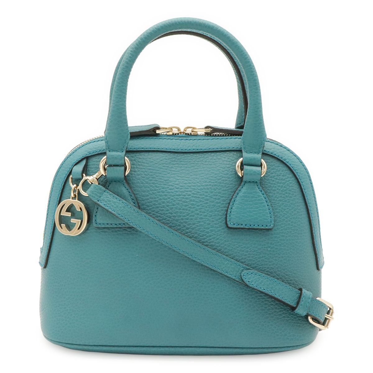 Gucci Interlocking G 2-Way Shoulder Bag Crossbody Leather Emerald Blue Gold